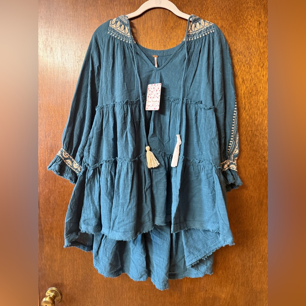 Free People Blue Embroidered Tunic